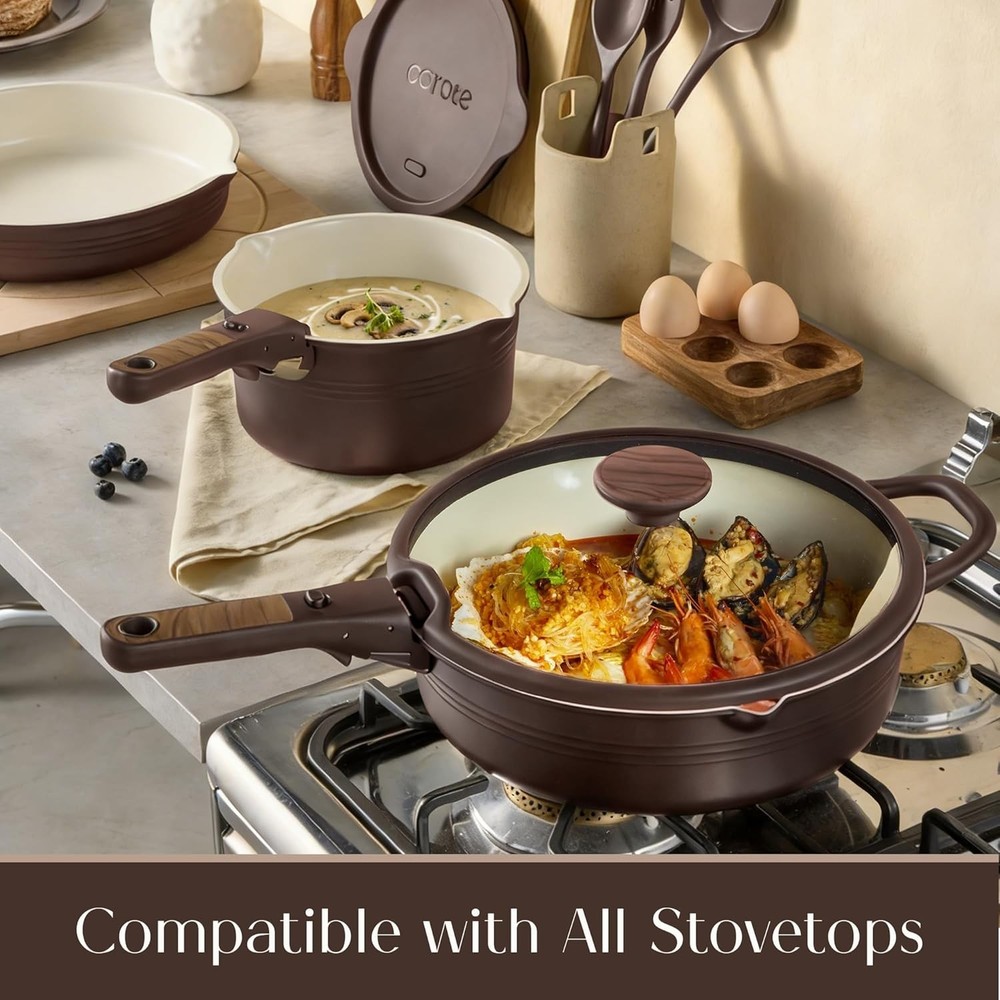 22-Piece Space-Saving Titanium Cookware Set - Effortless Cleanup & Versatile