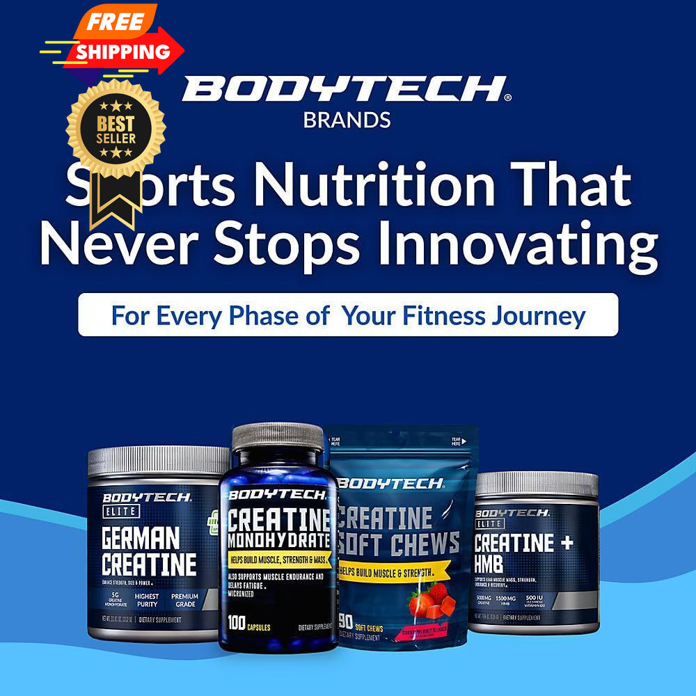 BodyTech Creatine Monohydrate Capsules, Micronized 100 Count (Pack of 1)