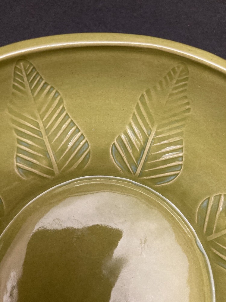 Hand Thrown Pottery Chartreuse Green Bowl 7.5” Diameter Marked