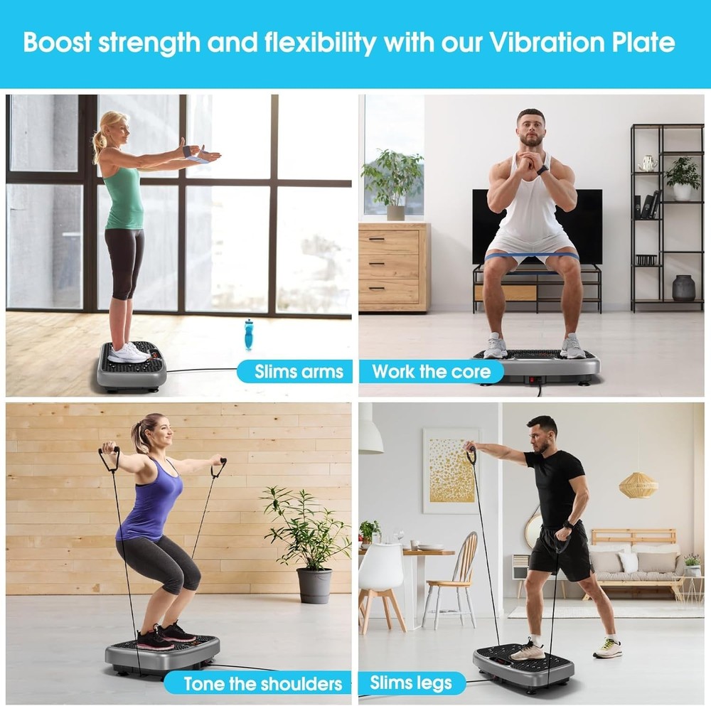 Vibration Plate Exercise Machine – 450 lbs Capacity, Full Body Workout with B...