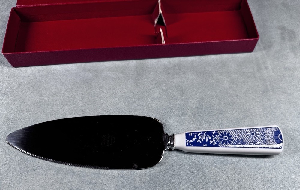 Spode Blue & White Floral Handled Stainless Steel Cake Server In Box