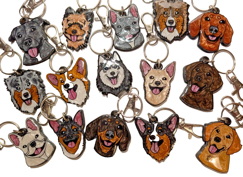 Hand Painted Artisan Dog Charm Keychains