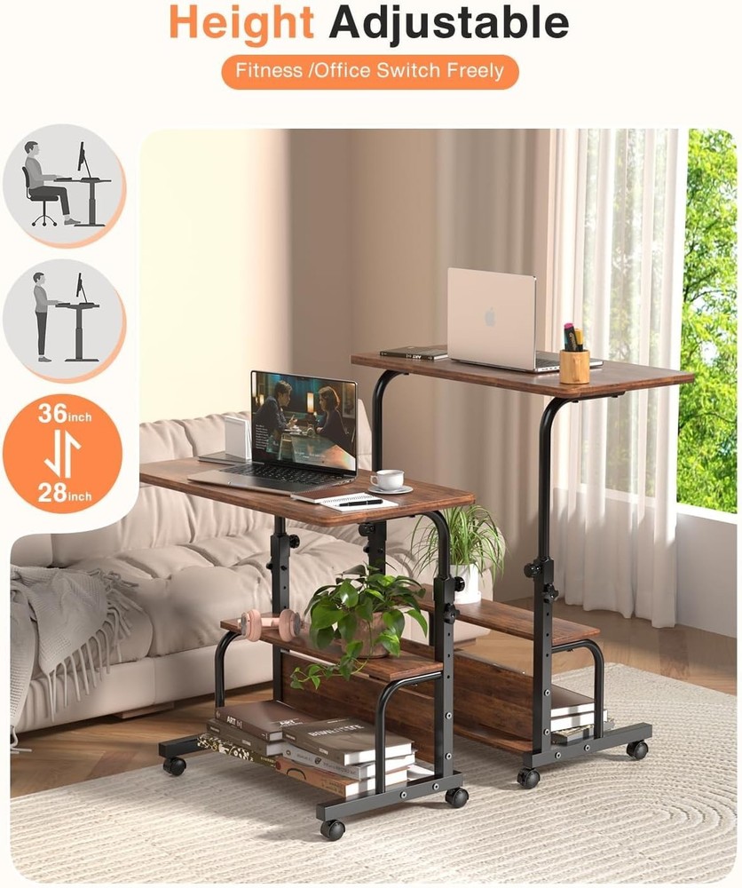 Portable Rolling Desk on Wheels Adjustable Height Desks for Small Spaces, 32"...