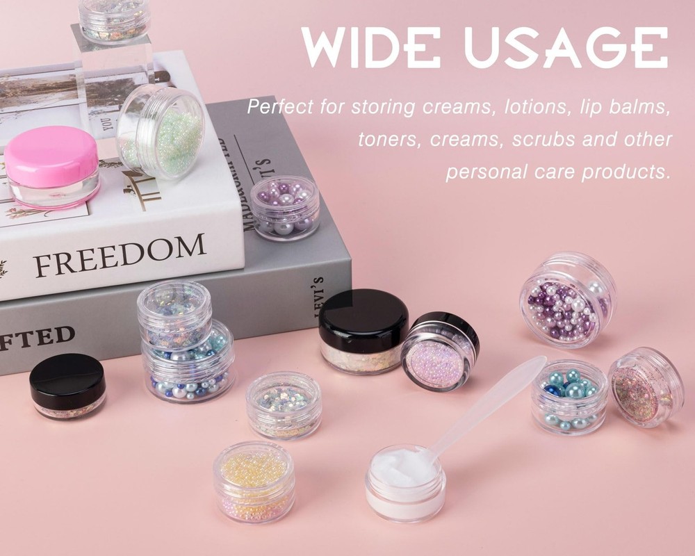 50 Count 3 Gram Sample Containers, Clear Lip Balm Containers with Lids, Small...