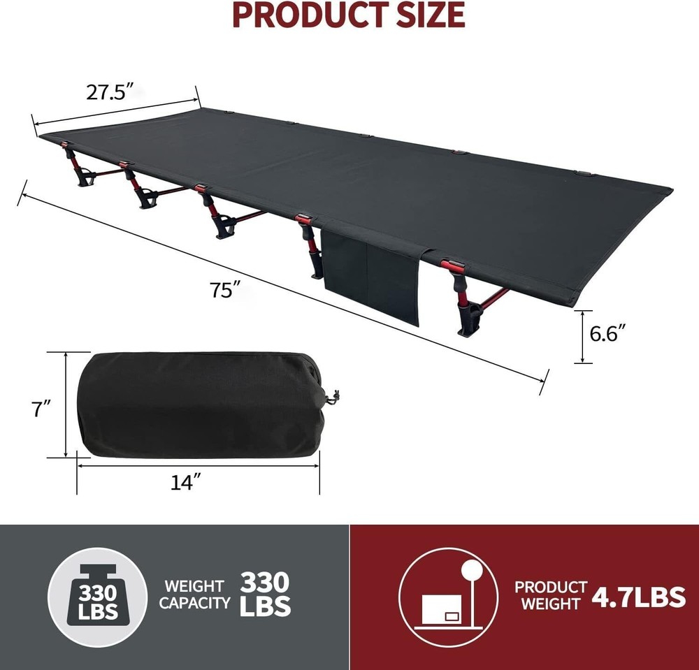 Portable Camping Cot Sleeping Cot Outdoor Hiking Travel Backpacking Cot Bed US