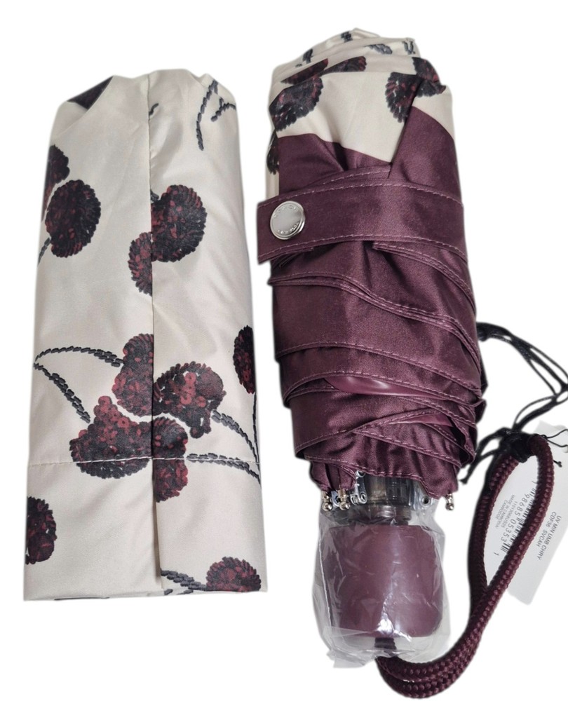 Coach UV Protection Mini Umbrella with Cherry Print Silver Chalk Multi CDF36 NWT
