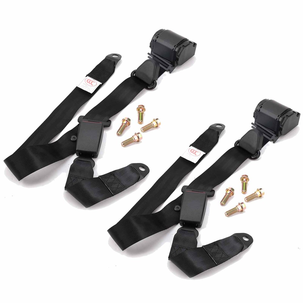 2 Pack Black Universal 3 Point Retractable Adjustable Car Seat Belt