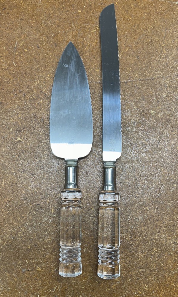 Sheffield Prill Wedding Cake Server & Knife Crystal Handle England Stainless