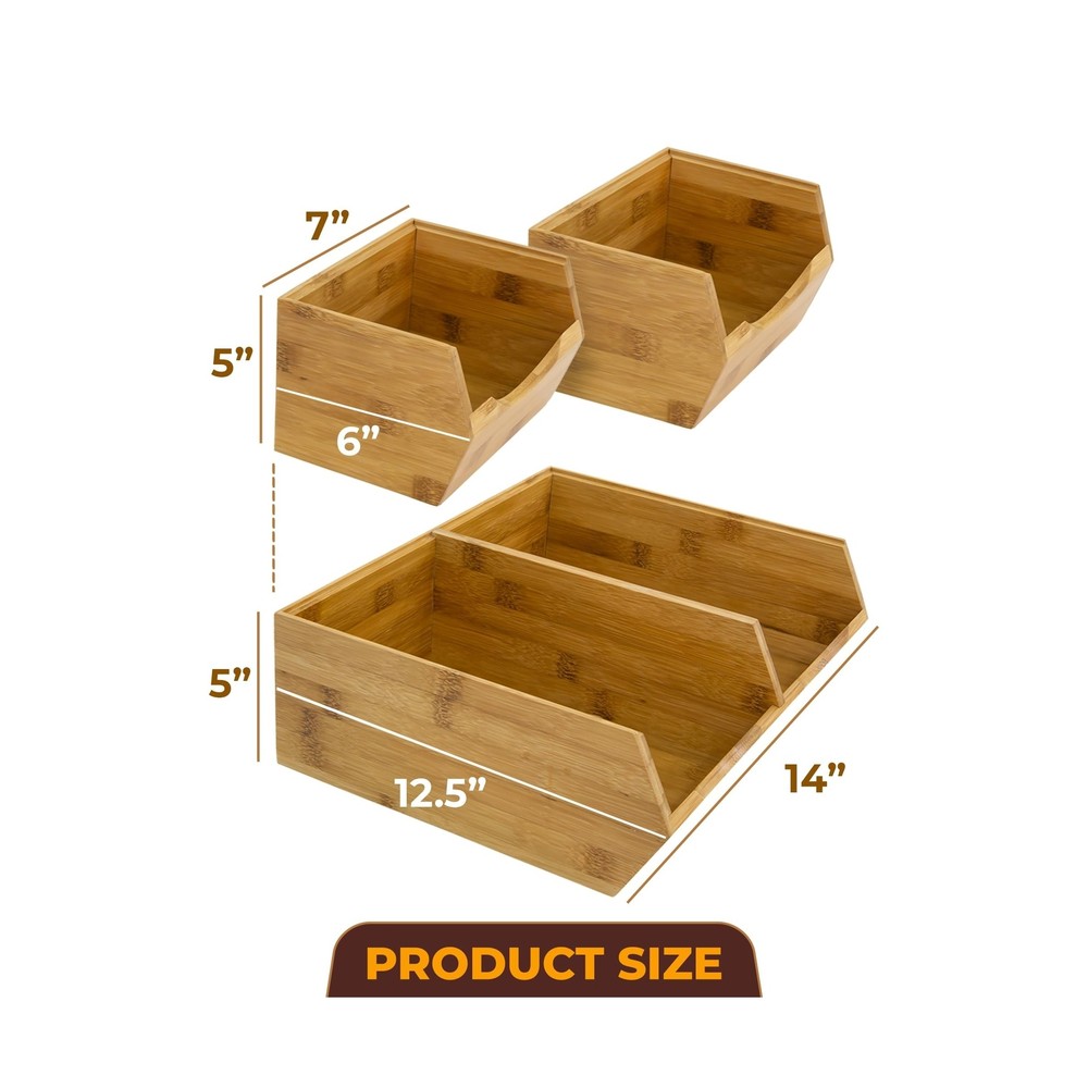 HOMESTEAD Bamboo Pantry Storage Bins - Stackable Baskets, Potato an... Fast Ship