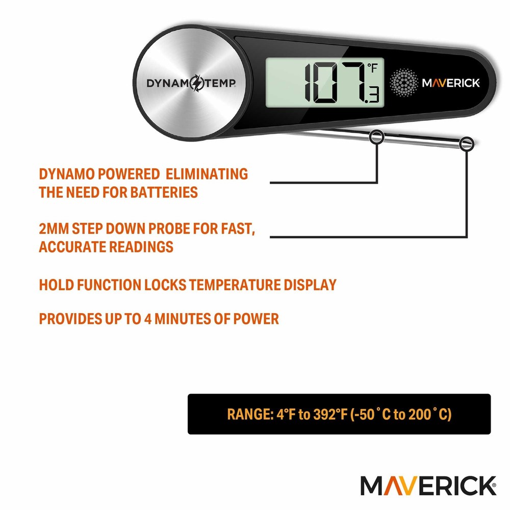 Dynamo Temp Instant Read Thermometer, No Batteries, Fast 2mm Step-Down Probe,...