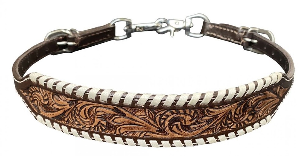 Showman Leather Wither Strap w/ Floral Tooling & Rawhide Lacing