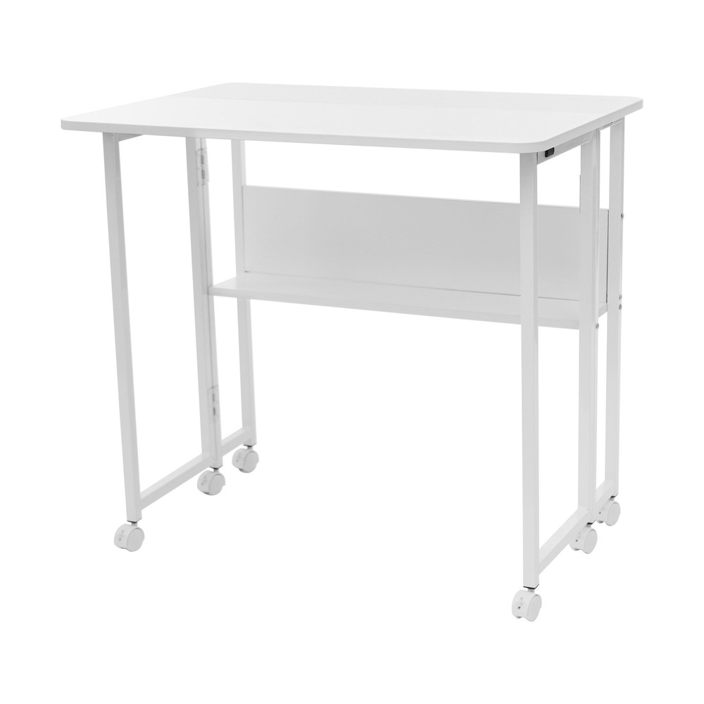 75cm(H) Computer Desk Freestanding Study Desk White Foldable Table W/ Six Wheels
