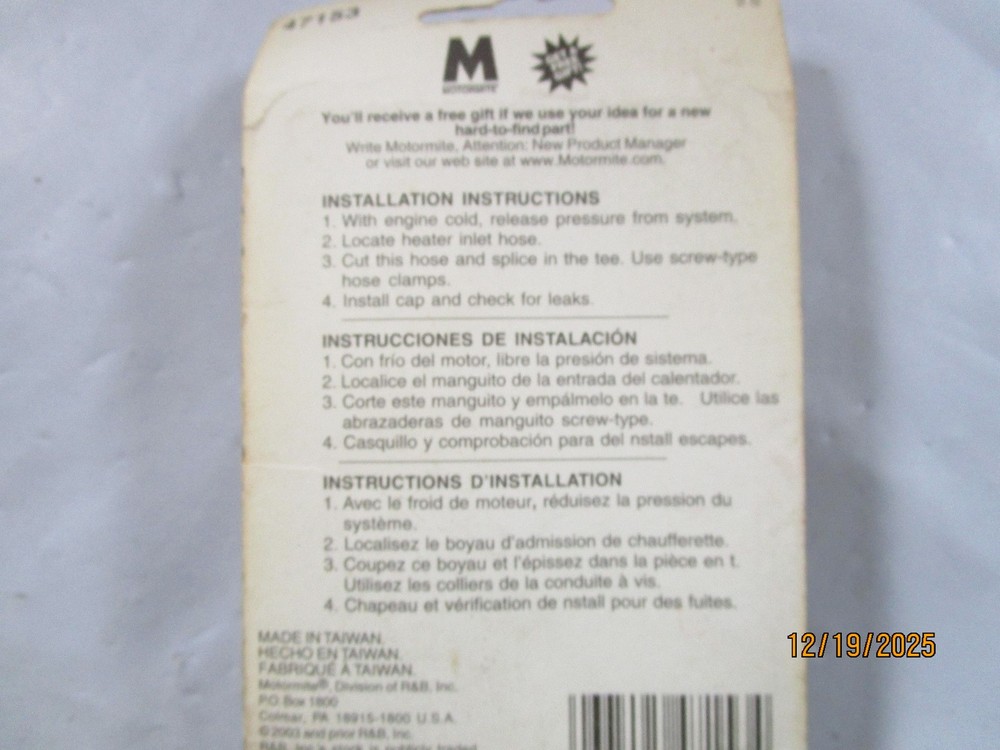 Engine Coolant Flush Tee Motormite 47153