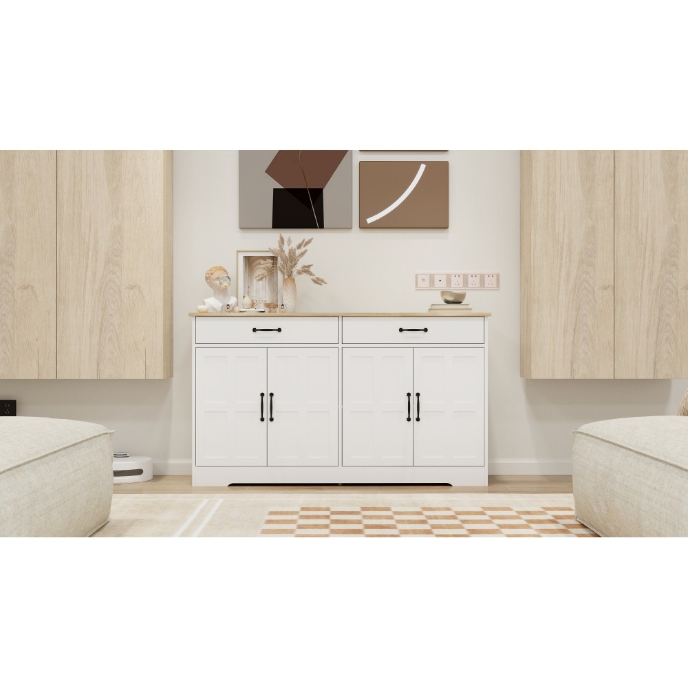55.91" Buffet Cabinet - 2 Drawers, 4 Doors, Storage Sideboard for Dining White