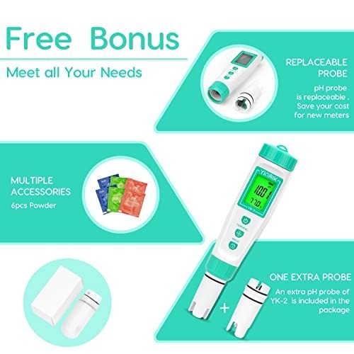 Digital pH Meter with Replaceable Probe - Pocket Tester for Hydroponics, Pools,