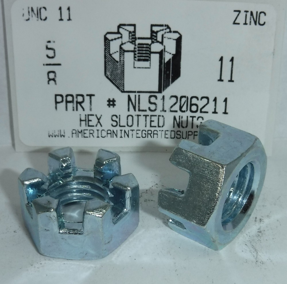 5/8-11 HEX SLOTTED NUTS STEEL ZINC PLATED (4)