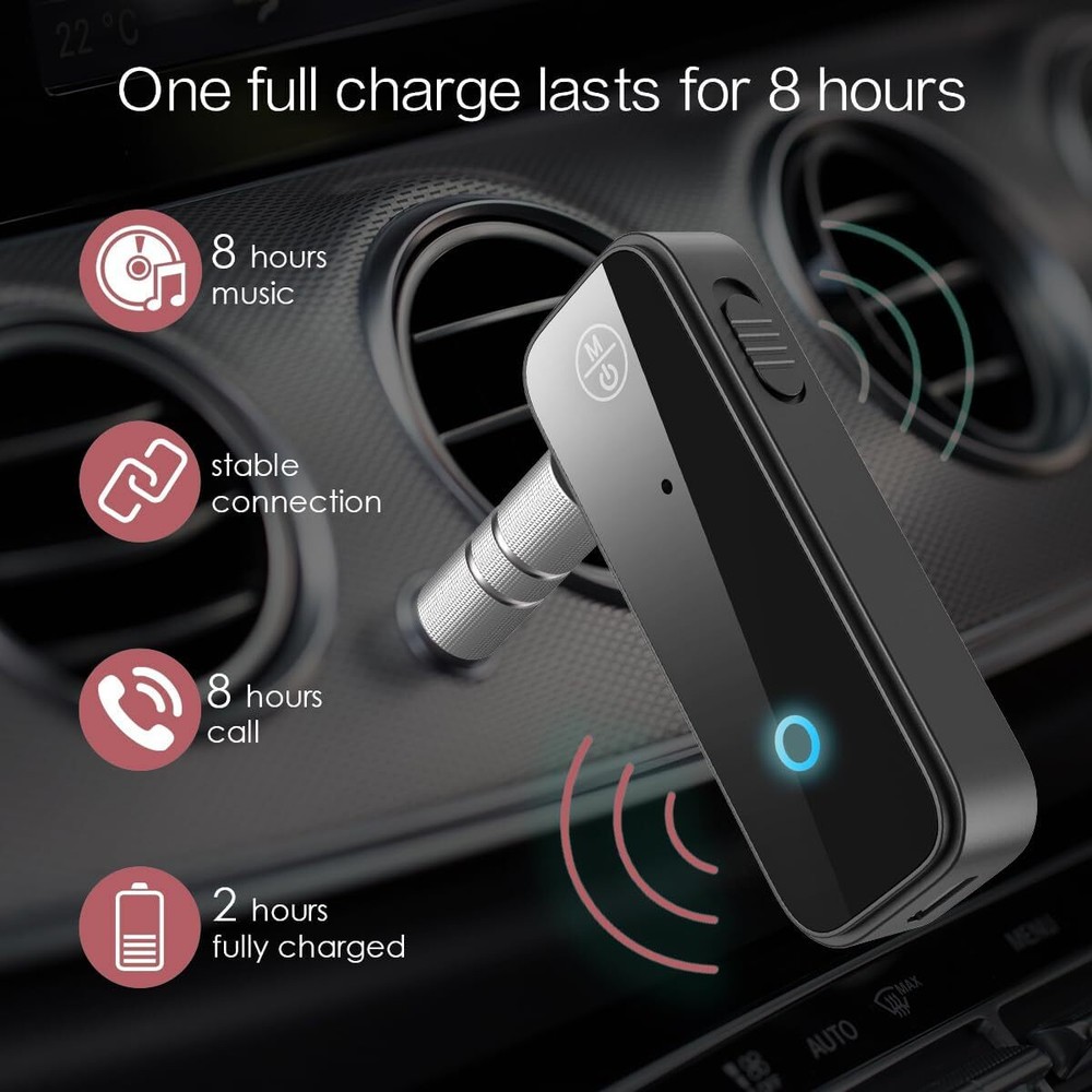 Bluetooth Aux Adapter for Car, Receiver 2 in 1 Black