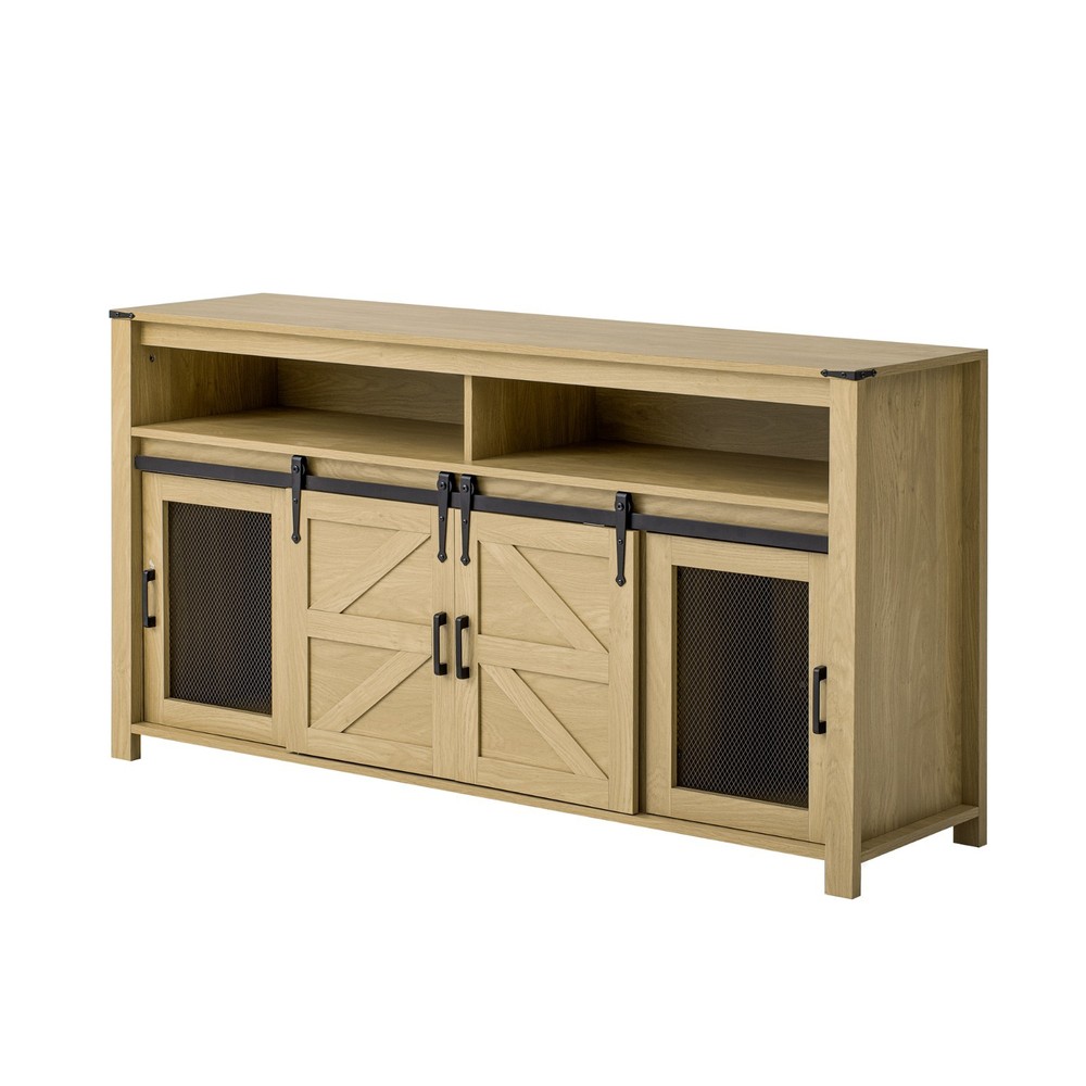 Sideboard Buffet Storage Cabinet with Sliding Barn Door and Open Storage