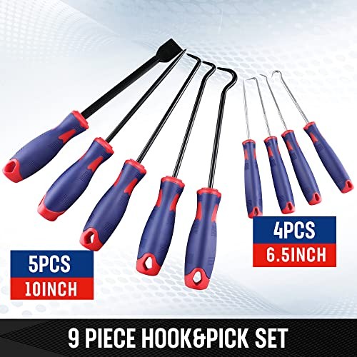 9Pcs Precision Pick & Hook Set with Scraper, Automotive & Electronic Hand