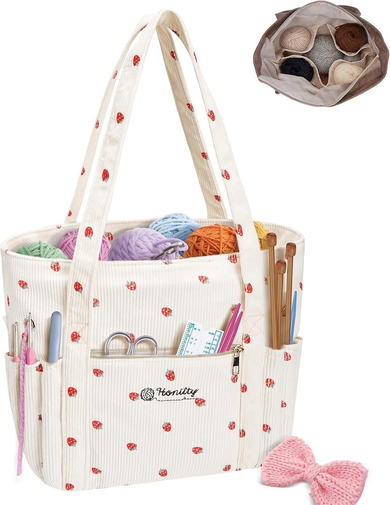 Corduroy Crochet Yarn Storage Bag Large Capacity
