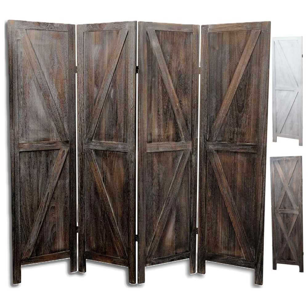 4-Panel Folding Privacy Screen - Rustic Barn Door Style, Portable Design