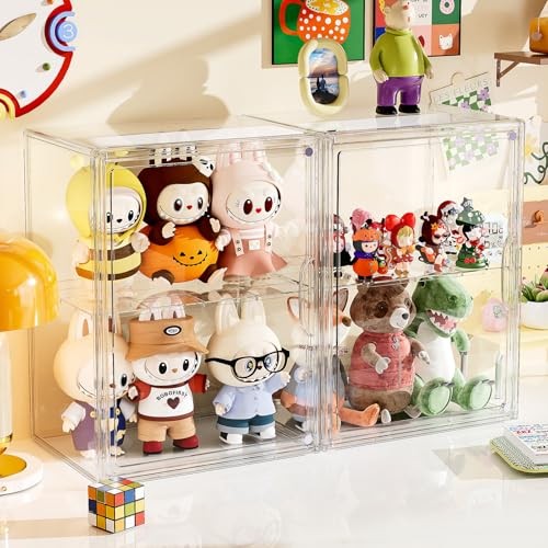 Acrylic Clear Display Case, Stackable Plastic Storage Bins with Shelf, XXL-2PCS