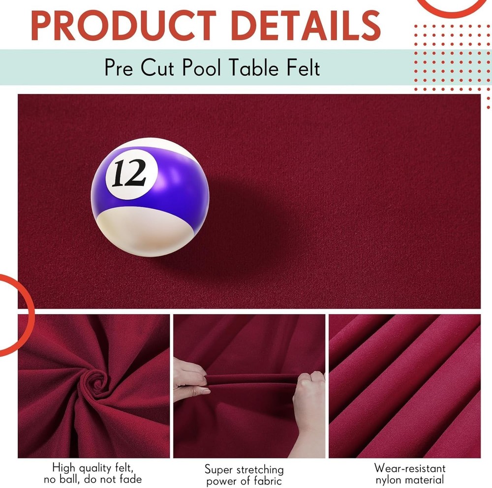 Billiard Cloth 8.53ft Pool Table Felt with 6 Cloth Strips Pre Cut Pool Table ...