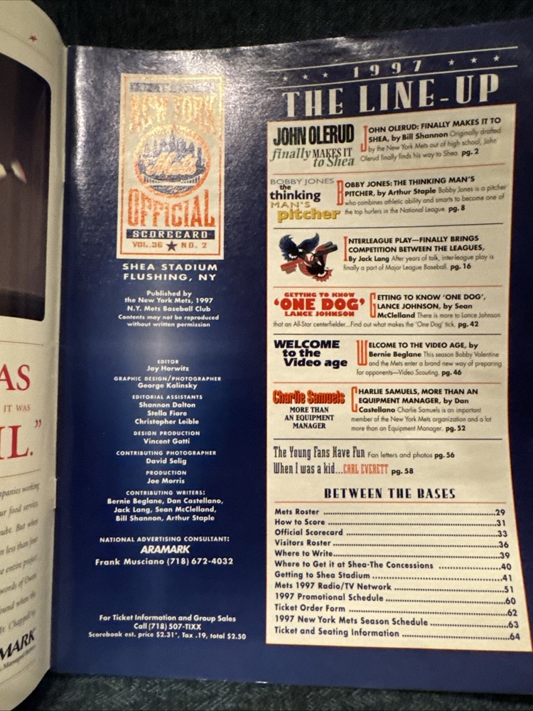 1997 Inaugural Interleague Mets vs Red Sox Program w/ Handwritten Note VG