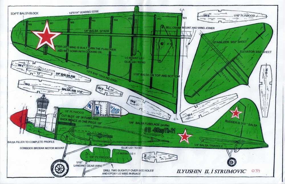 1/2 A WW-II Strumovic  IL2  U-Control Model airplane plans only