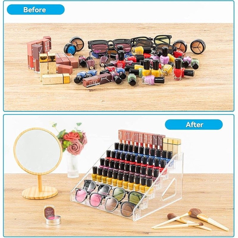 7 Tier Nail Polish Organizer Clear Easy Install Multi Purpose Storage Holder New