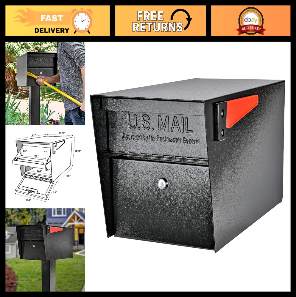 Curbside Locking Security Mailbox - Large Black Mail Manager for Safe Mail Deliv