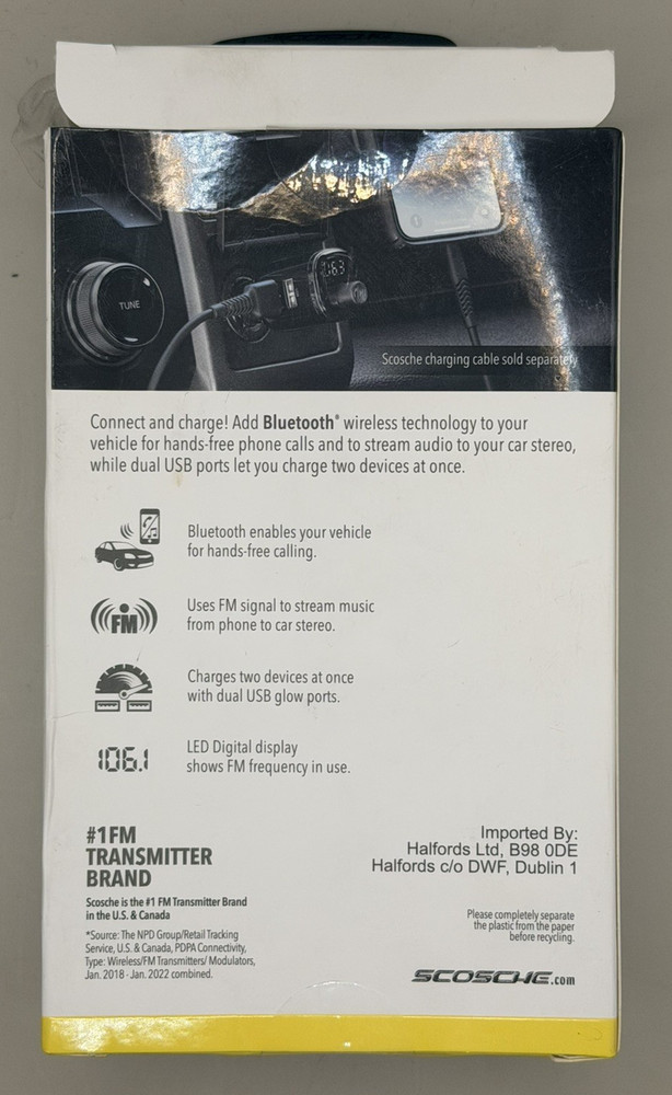 Scosche Bluetooth FM Transmitter Car Kit Hands Free Siri Google USB Charger