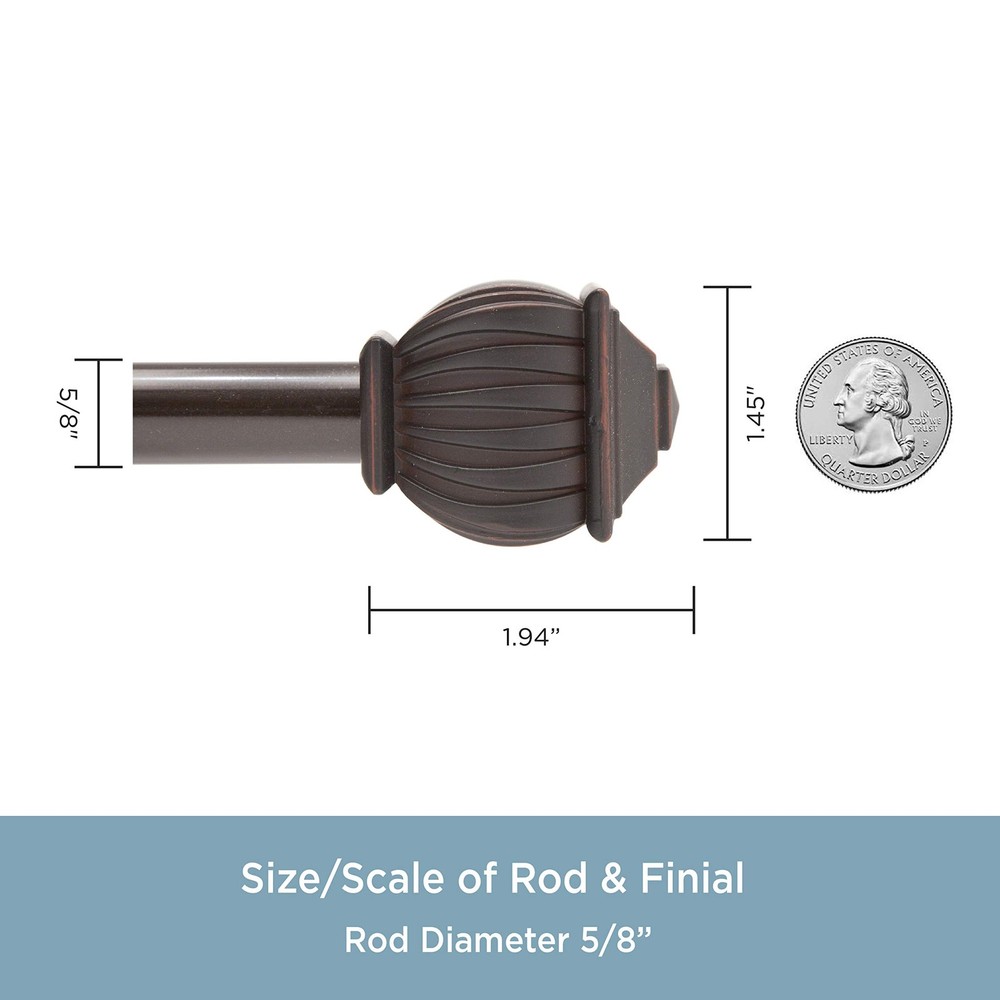 48-86' Adjustable Weathered Brown Decorative Window Curtain Rod 1 Pack