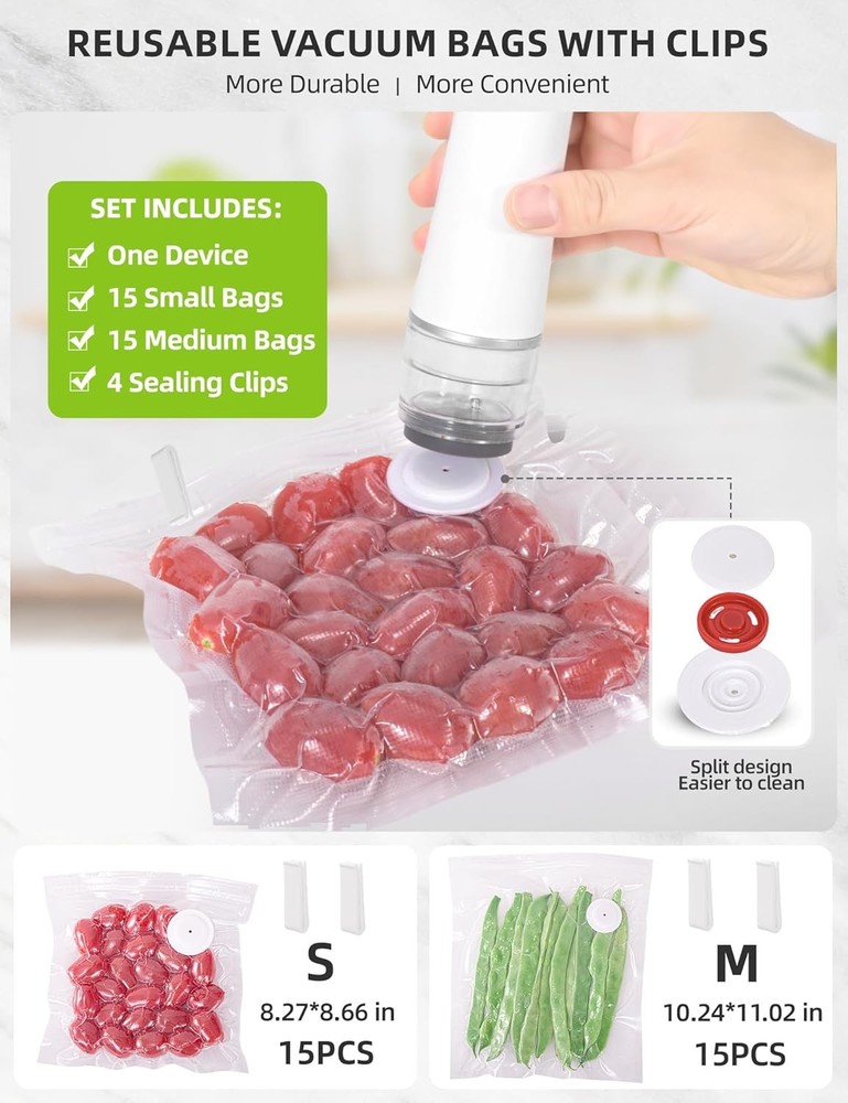 Handheld Vacuum Sealing Machine with 30 Reusable Storage Bags Set