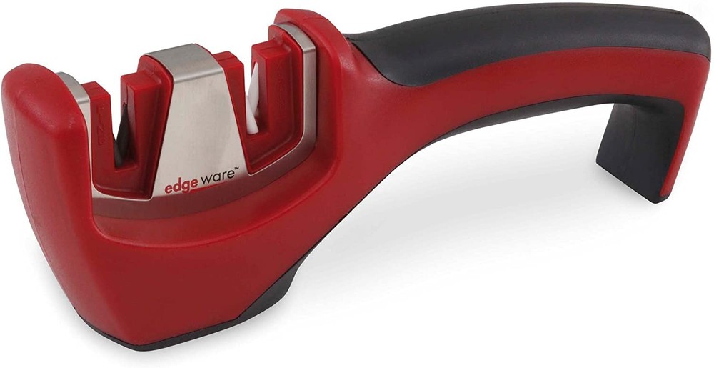 Smiths KitchenIQ Santoku Asian Pull-thru Knife Sharpener, Ceramic, Red #50024