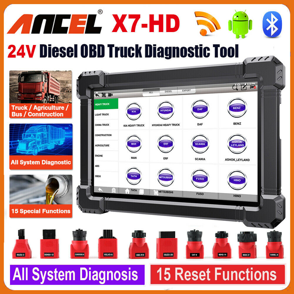 ANCEL X7HD 24V Heavy Truck Diagnostic All System OBD2 Scanner Coding Programming