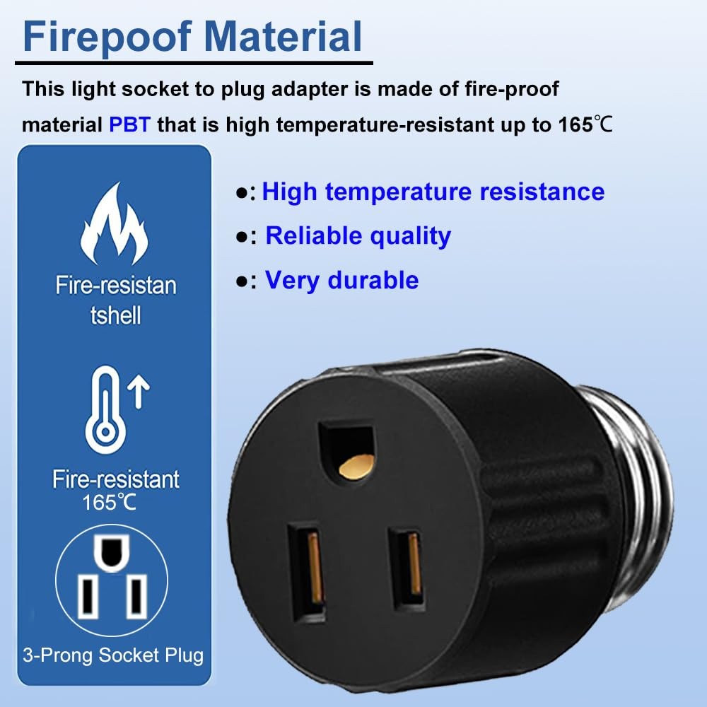 Light Socket to Plug Adapter, Convert Bulb 2 Black 1 White