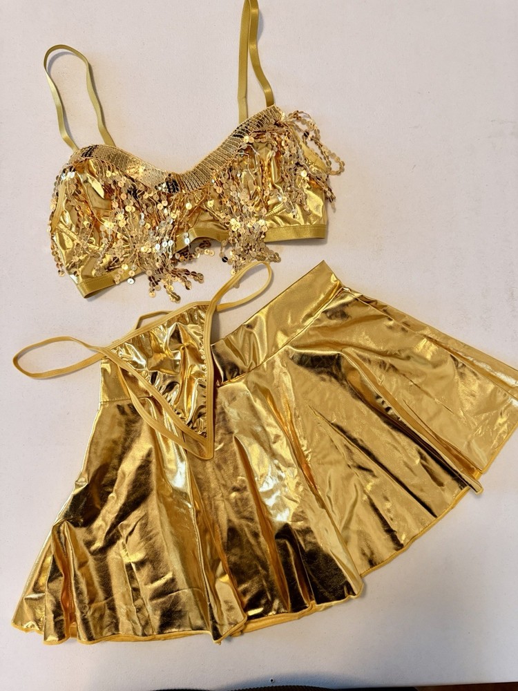 Second Hand Never Worn Gold Sequined Bra And Skirt Set