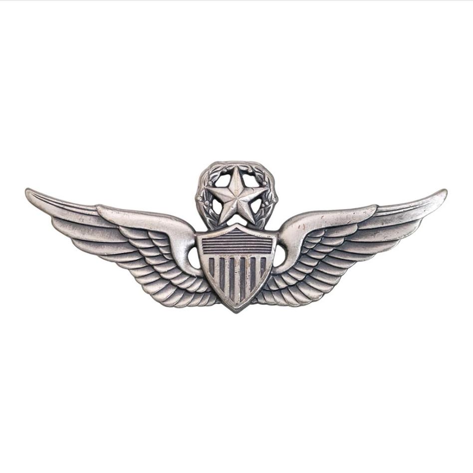 GENUINE U.S. ARMY BADGE: MASTER AVIATOR - REGULATION SIZE, SILVER OXIDIZED