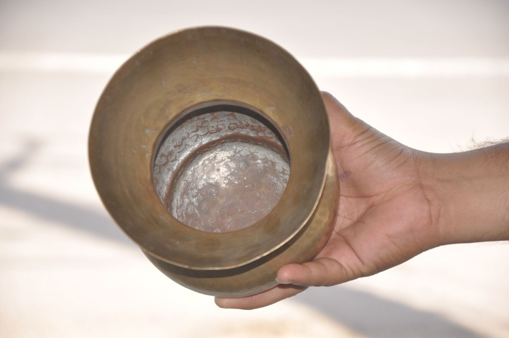 Vintage Brass Hammer Work Solid Unique Shape Handcrafted Flower Vase/Pot
