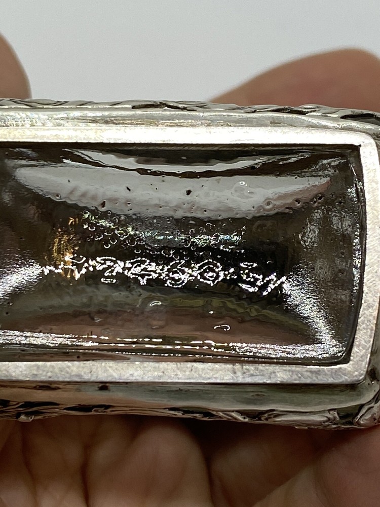 Antique Asian Signed Silver Overlay Dragon Pattern Bitters Bottle 5” 143g