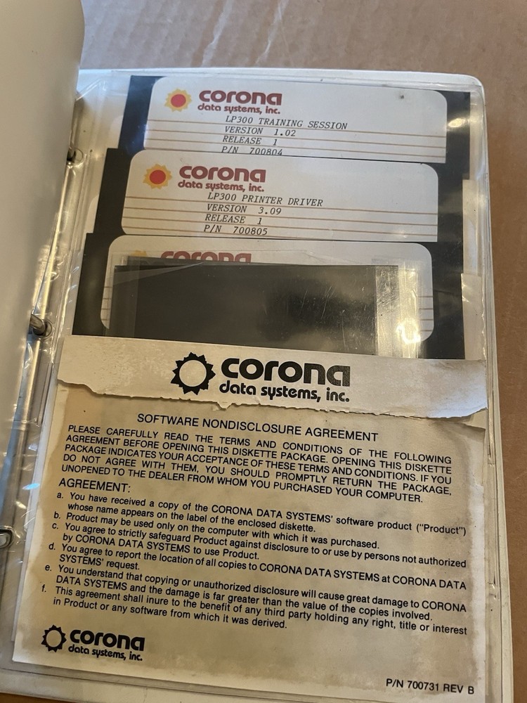 1985 Corona Data Systems Laser Printer Training Session Users Manual W/Software