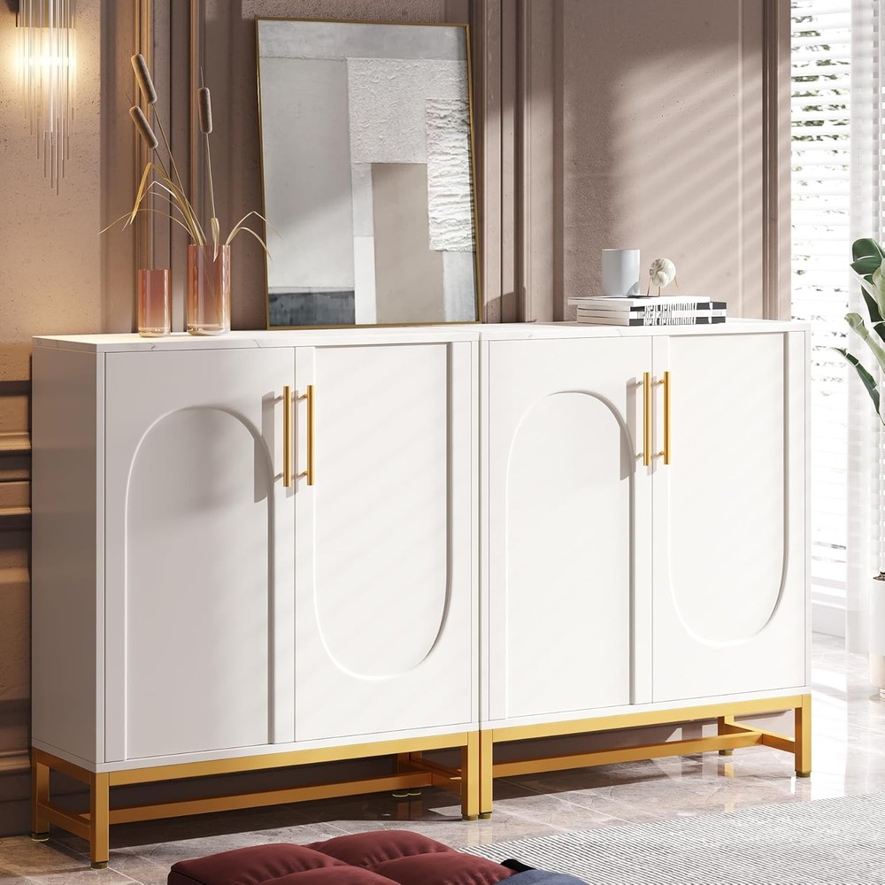 Modern Sideboards Buffet Cabinet W/ 4 Doors & Adjustable Shelves White)