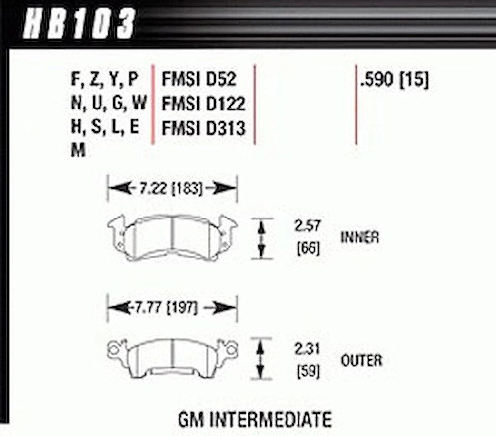 Hawk HB103U.590 DTC-70 PADS GM Intermediate