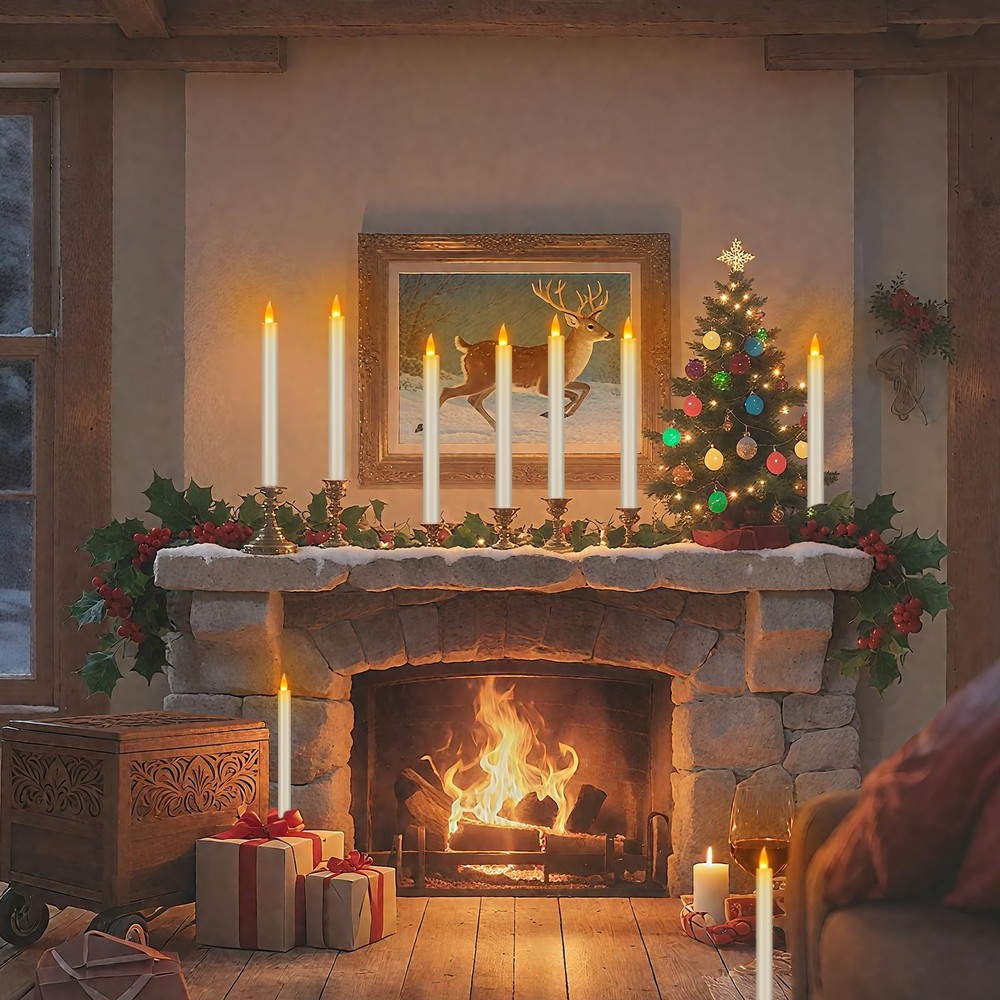 Battery Operated Flameless Taper Candles with Remote Timer Set