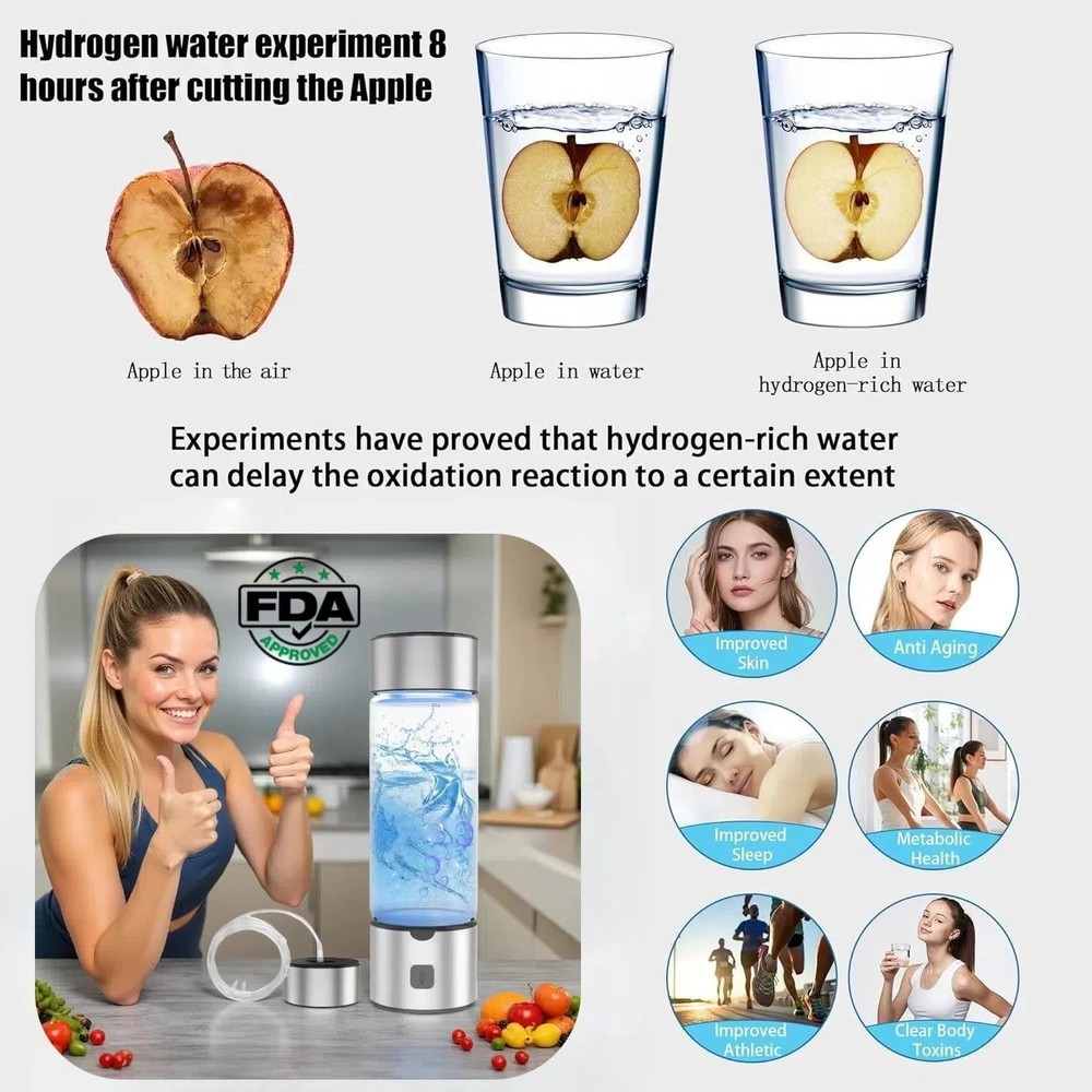 LC-dolida Hydrogen Water Bottle - 460ml, SPE/PEM Tech, 1800PPB, LED, Silver