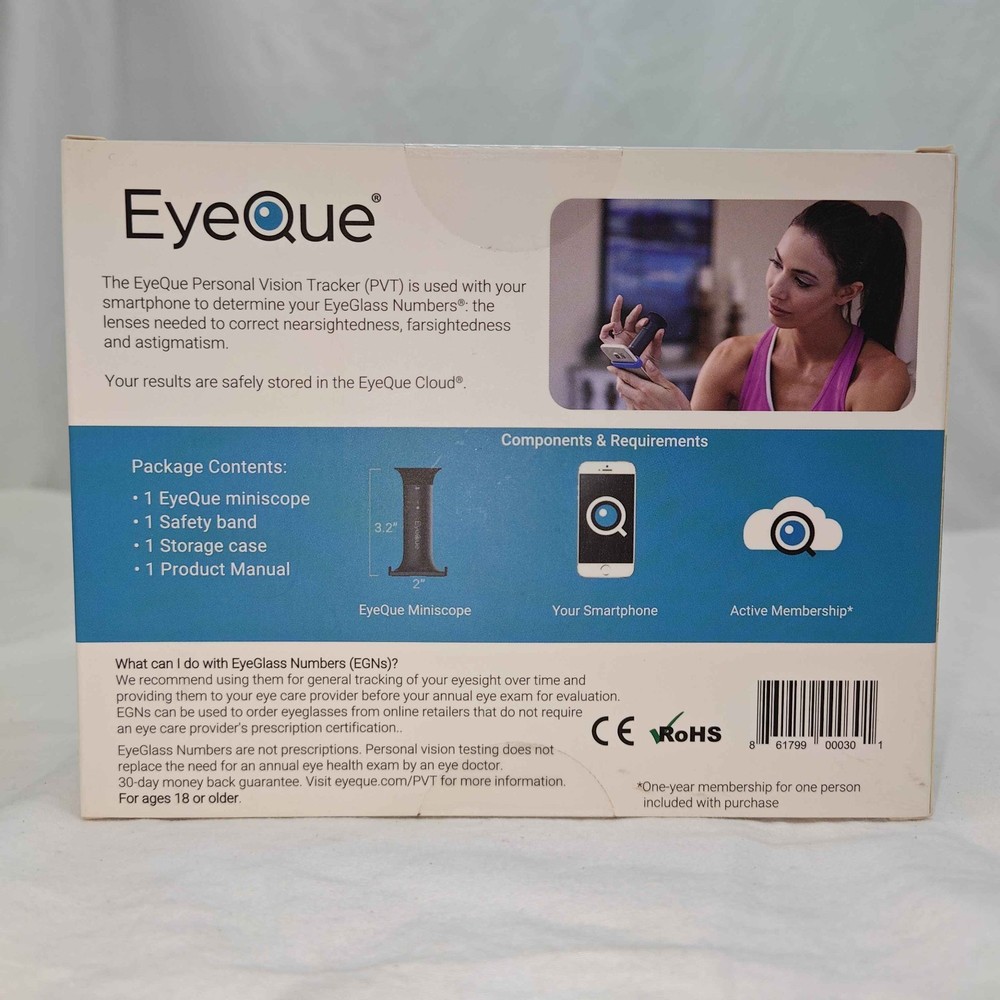 EyeQue Personal Vision Tracker Ophthalmic Refractometer Home Test Kit - Sealed