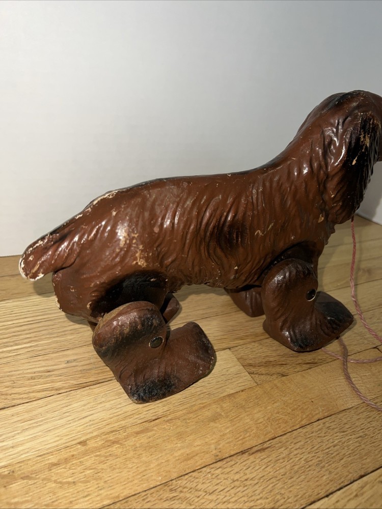 Antique Pull Toy Dog Child’s Pull Behind Early 20th C Composite Spaniel Decor