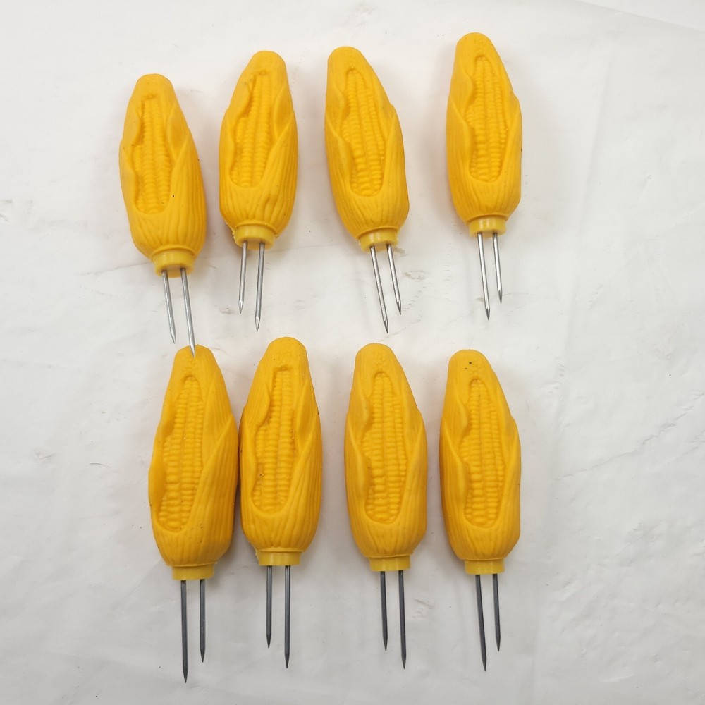 8 Vintage Rubber Corn On The Cob Holders Yellow