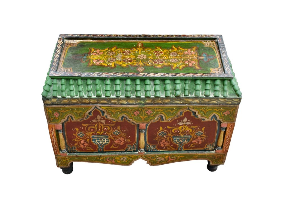 Vintage Unique Hand Painted Designed Moroccan Lift Top Trunk